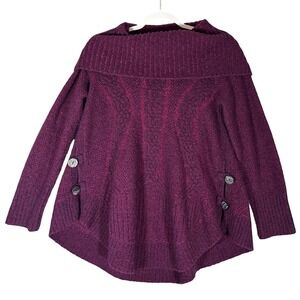 Angel of the North Cable Boucle Cowl Neck Sweater Sz S Wool Blend Buttons Anthro